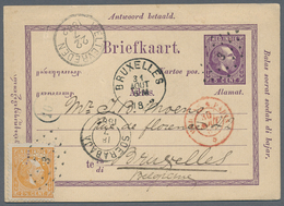 Niederländisch-Indien: 1882, Perfin Stamp Used: Stationery UPU Double Card Willem 5 C. +5 C. Violet - Indes Néerlandaises