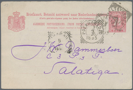 Niederländisch-Indien: 1895, Stationery Paid Reply Card, Reply Part 7 1 /2 C. Carmine Used "VELTEVRE - Indes Néerlandaises