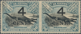 Nordborneo: 1899, Crocodile 4 CENTS Overprinted 12c. Black And Dull Blue Horizontal Pair Imperf Betw - North Borneo (...-1963)