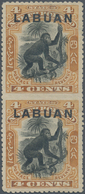 Nordborneo: 1900-02, LABUAN Overprinted 4c. Black And Yellow-brown Vertical Pair Imperf Between, Min - Borneo Del Nord (...-1963)
