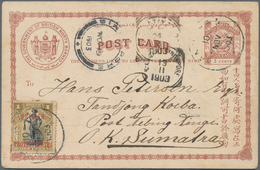 Nordborneo: 1903, Postal Stationery Card 3c. Used From Sandakan To Tebing Tingi, Sumatra Via Singapo - Nordborneo (...-1963)