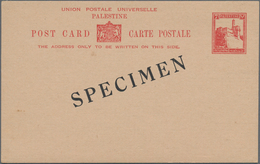 Palästina: 1927, 7 M Red Postal Stationery Card With Overprint "SPECIMEN" And Only With English Insc - Palästina