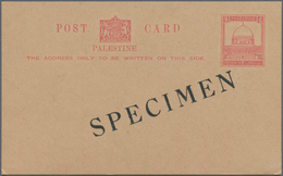 Palästina: 1927, 4 M Red Postal Stationery Card With Overprint "SPECIMEN" And Only With English Insc - Palästina