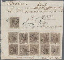 Philippinen: 1881, 2 1/2 Cts. Chestnut, Eleven Stamps On Front And Back Of Large Cover Part (shorten - Filippijnen