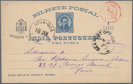 Portugiesisch-Indien: 1896, 1 Tanga Stationery Card Sent From "NOVA-GOA" Via "SEA POST OFFICE A" To - Inde Portugaise