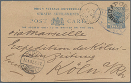 Singapur: 1891: Straits Settlements Postal Stationery Card 3c. Blue Used From Singapore To Köln, Ger - Singapur (...-1959)