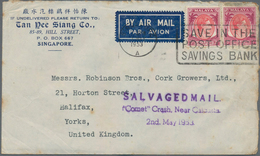 Singapur: 1953 "Comet" Crash Near Calcutta: Airmail Cover From Singapore To U.K., Despatched 1st May - Singapour (...-1959)