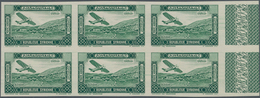 Syrien: 1934, Airmails 1pi. Green, Right Marginal Imperforate Block Of Six With Empty Value Field, M - Siria