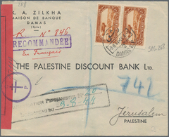 Syrien: 1944, Damas 9.8.44 Cds Cancelling Pair 25P Airmail Issue ( SG 268 ) On Censored Registered C - Syrie