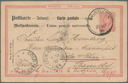 Thailand: 1890, Reply Part Of Germany 10 Pfg. Postal Stationery Card Sent Back To Cöln, Oblit. "BANG - Thaïlande