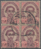 Thailand: 1898, 4a. On 12a. Lilac/carmine, Used Block Of Four, Both Right Stamps With Raised Level A - Thaïlande