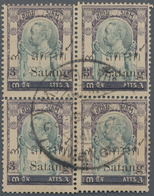 Thailand: 1909, 3s. On 3a. Violet/grey, Used Block Of Four With Shifted Strike Of Perforation Comb. - Thaïlande