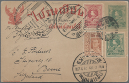 Thailand - Ganzsachen: 1923, Card 5 Stg. Uprated 2 S., 5 S. And 10 S. Tied Mute Cork And "BANGKOK2 2 - Thailand