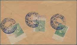 Tibet: 1912, 1/6 T. Emerald (3, Inc. Two Corner Copies) Tied Blue "LHASA P. O." To Reverse Of Cover - Asia (Other)