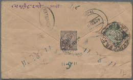 Tibet: 1912, 1/6 T. Dull Emerald Printing Tied "LASA" To Reverse Of Cover In Combination W. India KG - Sonstige - Asien