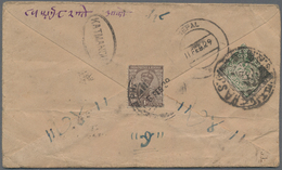 Tibet: 1912, 1/6 T. Dull Emerald Printing Tied "LASA" To Reverse Of Cover In Combination W. India KG - Altri - Asia