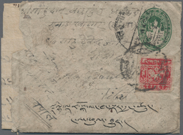 Tibet: 1933, 1 T. Rose-carmine Tied "GYANTSE" To Inbound Nepal Stationery Envelope Pashupati 4 P. Gr - Autres - Asie