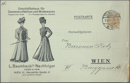 Thematik: Textil / Textiles: 1907, Austria. Private Postcard 3h Franz Joseph "Business House For Wom - Textile