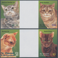 Thematik: Tiere-Katzen / Animals-cats: 2003, St. Vincent. Complete Set "Cats" In 2 Horizontal Gutter - Katten