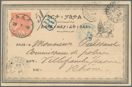 Äthiopien: 1899, 1/2 G Salmon "Menelik" Postal Stationery Card, On Reverse Uprated With French Somal - Äthiopien