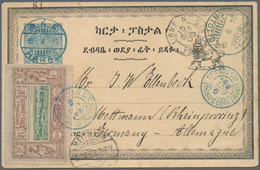 Äthiopien: 1900, 1 G Blue "Menelik" Postal Stationery Card, Uprated With French Somali Coast 10 C De - Ethiopie