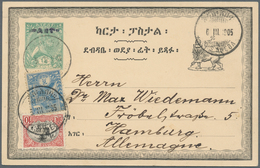 Äthiopien: 1905, 1/4 G Green "Menelik" Postal Stationery Card With Amharic Ovp "malekt" In Violet, U - Ethiopia