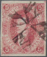 Argentinien: 1867 Rivadavia 5c. Carmine-rose From 8th Printing, W/o Wmk, Imperf, Used And Cancelled - Sonstige & Ohne Zuordnung