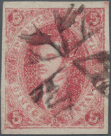 Argentinien: 1867 Rivadavia 5c. Carmine-rose From 8th Printing, W/o Wmk, Imperf, Used And Cancelled - Andere & Zonder Classificatie