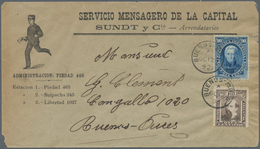 Argentinien: 1873 'C. Saavedra' 90c. Blue, Used On Printed "Messenger Service" Cover Used Buenos Air - Autres & Non Classés