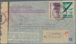 Argentinien: 1943 - 1,25P And 40c Registered Airmail Cover To Neumünster, Cancelled By Cds "Isla Mar - Other & Unclassified