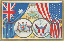 Neusüdwales: 1908 (1.11.), Stat. Postcard 1½d. Blue For The Visit Of The AMERICAN FLEET Commercially - Lettres & Documents