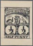 Südaustralien: 1890’s, Stamp Design Competition Handpainted ESSAY (18 X 23 Mm) In Black Ink On Card - Lettres & Documents