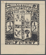 Südaustralien: 1890’s, Stamp Design Competition Handpainted ESSAY (18 X 23 Mm) In Black Ink On Paper - Storia Postale