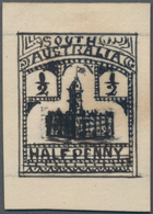 Südaustralien: 1890’s, Stamp Design Competition Handpainted ESSAY (18 X 23 Mm) In Black Ink On Card - Lettres & Documents