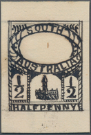 Südaustralien: 1890’s, Stamp Design Competition Handpainted ESSAY (18 X 23 Mm) In Black Ink On Card - Storia Postale
