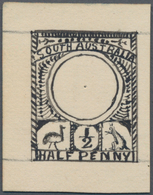 Südaustralien: 1890’s, Stamp Design Competition Handpainted ESSAY (18 X 23 Mm) In Black Ink On Paper - Briefe U. Dokumente