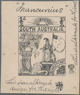 Südaustralien: 1890’s, Stamp Design Competition Handpainted ESSAY (38 X 48 Mm) In Black Ink On Thick - Lettres & Documents