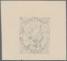 Südaustralien: 1890’s, Stamp Design Competition Handpainted ESSAY (19 X 23 Mm) In Pencil On Thick Ca - Briefe U. Dokumente