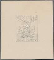 Südaustralien: 1890’s, Stamp Design Competition Handpainted ESSAY (19 X 23 Mm) In Pencil On Thick Ca - Briefe U. Dokumente