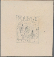 Südaustralien: 1890’s, Stamp Design Competition Handpainted ESSAY (19 X 23 Mm) In Pencil On Thick Ca - Briefe U. Dokumente