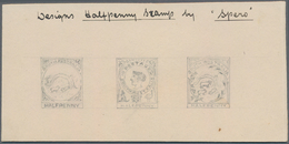 Südaustralien: 1890’s, Stamp Design Competition Three Handpainted ESSAYS (each 19 X 23 Mm) In Pencil - Briefe U. Dokumente