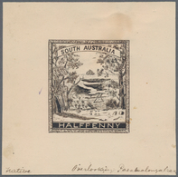 Südaustralien: 1890’s, Stamp Design Competition Handpainted ESSAY (40 X 46 Mm) In Sepia Ink On Thin - Briefe U. Dokumente