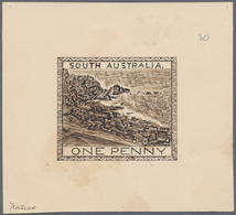 Südaustralien: 1890’s, Stamp Design Competition Handpainted ESSAY (46 X 40 Mm) In Sepia Ink On Thin - Covers & Documents