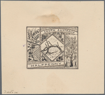 Südaustralien: 1890’s, Stamp Design Competition Handpainted ESSAY (46 X 37 Mm) In Sepia Ink On Thin - Covers & Documents