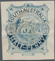 Südaustralien: 1890’s, Stamp Design Competition Handpainted ESSAY (42 X 49 Mm) In Blue Ink On Thick - Covers & Documents