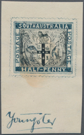 Südaustralien: 1890’s, Stamp Design Competition Handpainted ESSAY (28 X 25 Mm) In Blue Ink On Paper - Briefe U. Dokumente