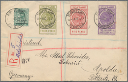 Südaustralien: 1909 (24.8.), Registered Cover Bearing 'Thick Postage Long Toms' 3d. Olive-green, 9d. - Storia Postale