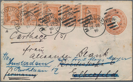 Victoria: 1890 (29.9.), Stat. Envelope QV 1d. Chesnut Uprated With QV 1d. Chestnut Pair + Strip/3 Co - Briefe U. Dokumente