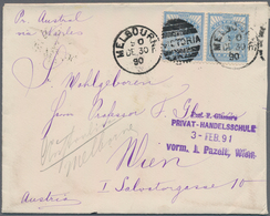 Victoria: 1890 (30.12.), QV 6d. Dull Blue Horizontal Pair Used On Cover From MELBOURNE Per 'Austral' - Lettres & Documents
