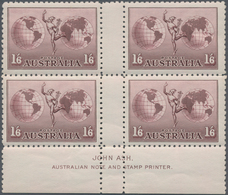 Australien: 1934, Hermes 1s.6d. Dull Purple Without Wmk. Perf. 11 Gutter Block Of Four With 'JOHN AS - Ungebraucht